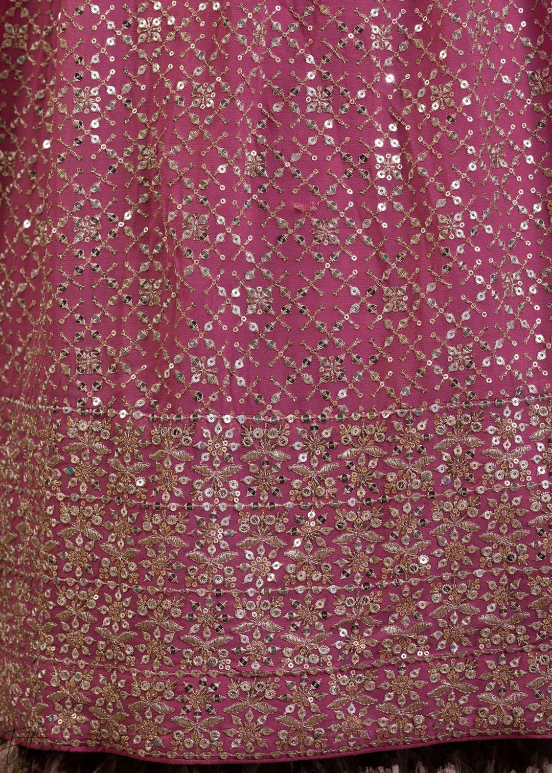 Orchid Pink Vertical-Stripe Georgette Lehenga