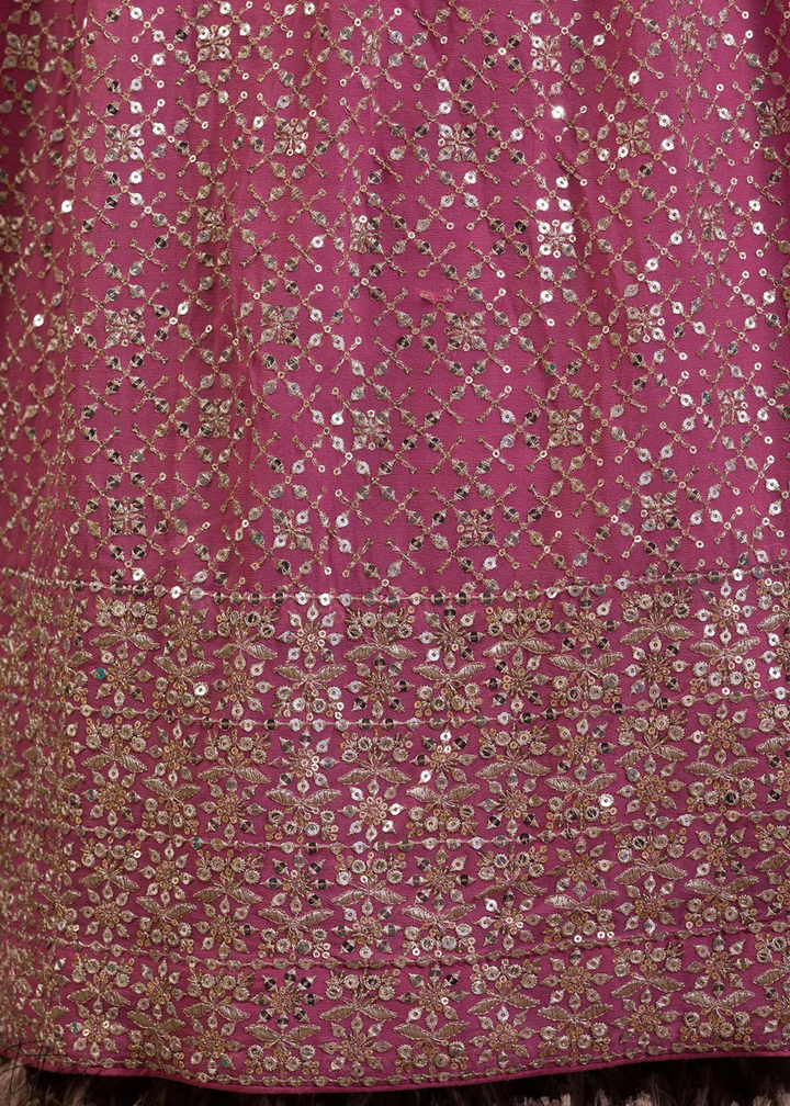 Orchid Pink Vertical-Stripe Georgette Lehenga