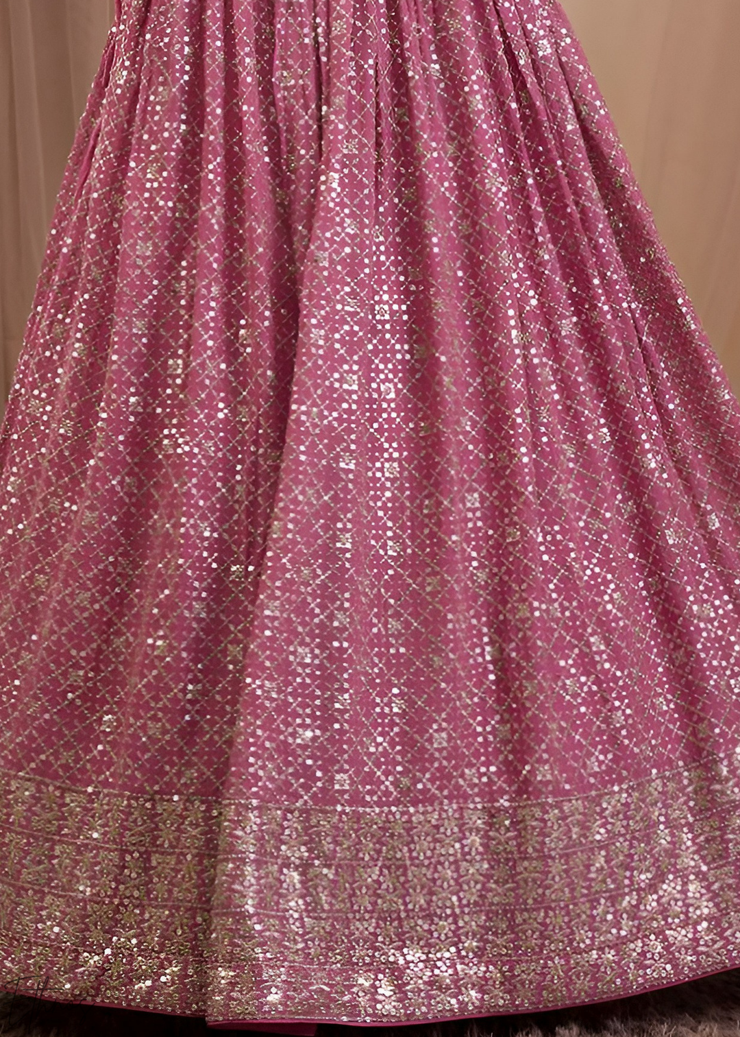 Orchid Pink Vertical-Stripe Georgette Lehenga