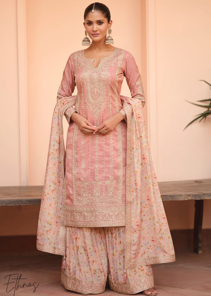 Pink Simar Silk Palazzo Salwar Suit