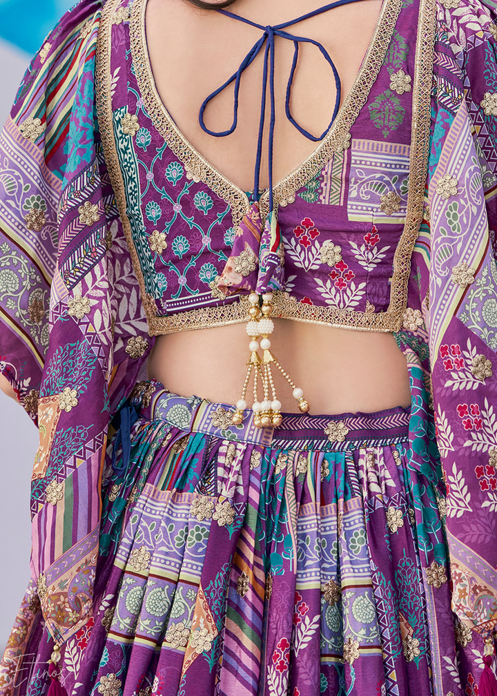 Multi-colored Poly-Viscose Printed Lehenga