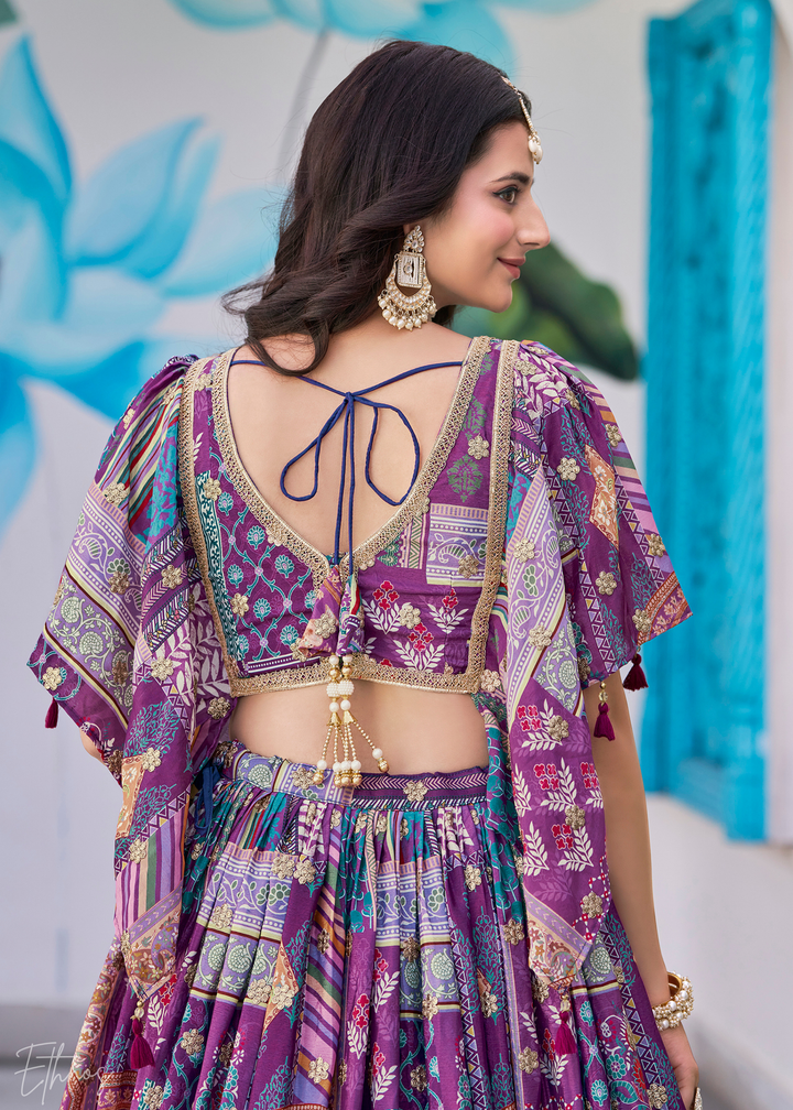 Multi-colored Poly-Viscose Printed Lehenga