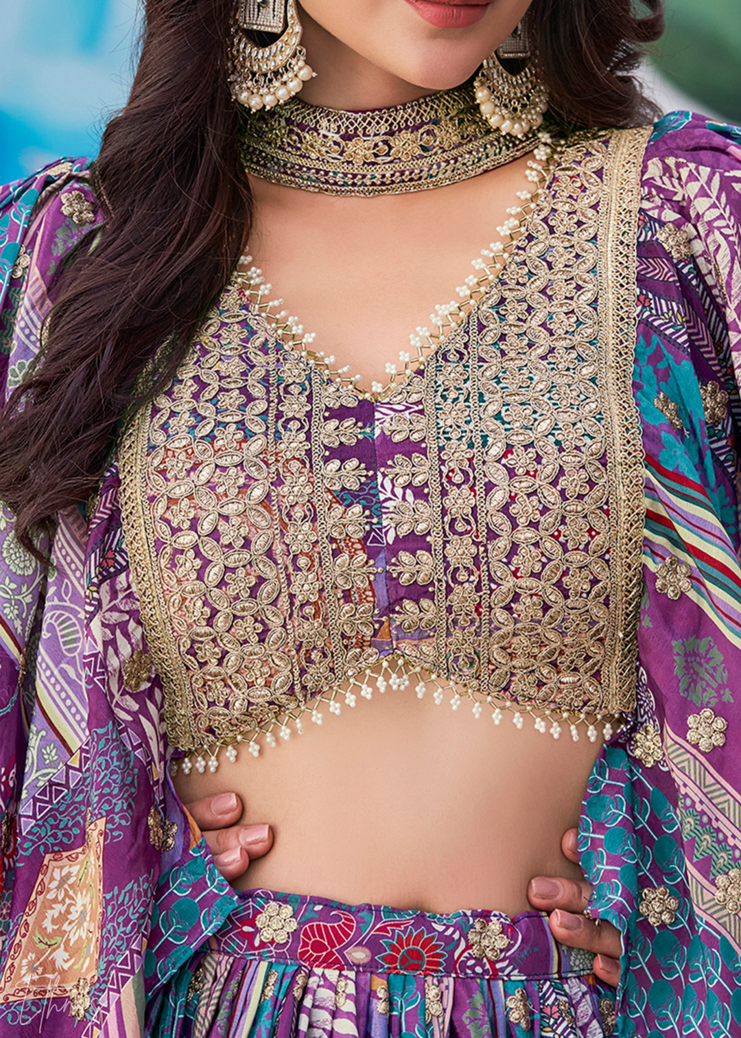 Multi-colored Poly-Viscose Printed Lehenga