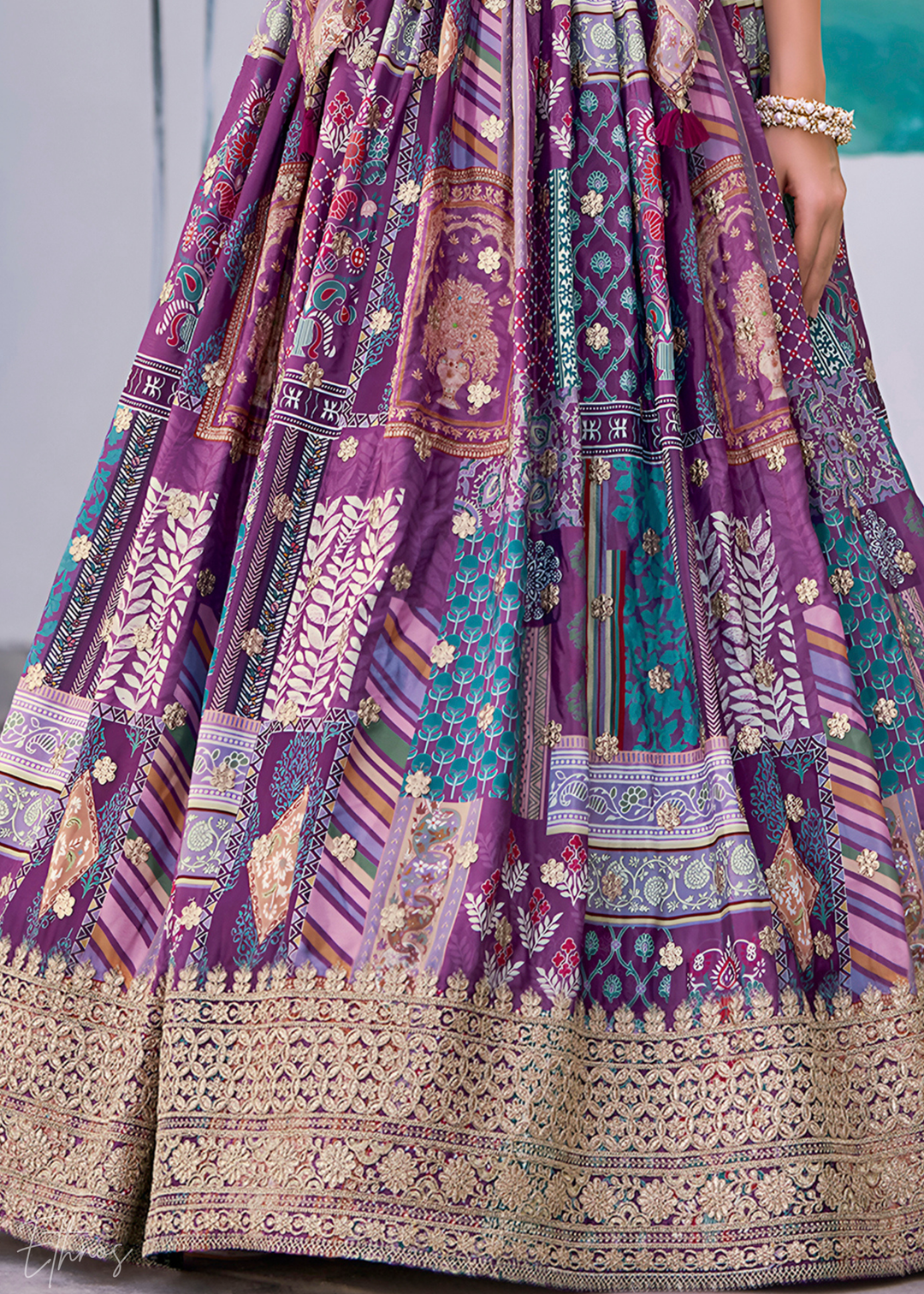Multi-colored Poly-Viscose Printed Lehenga