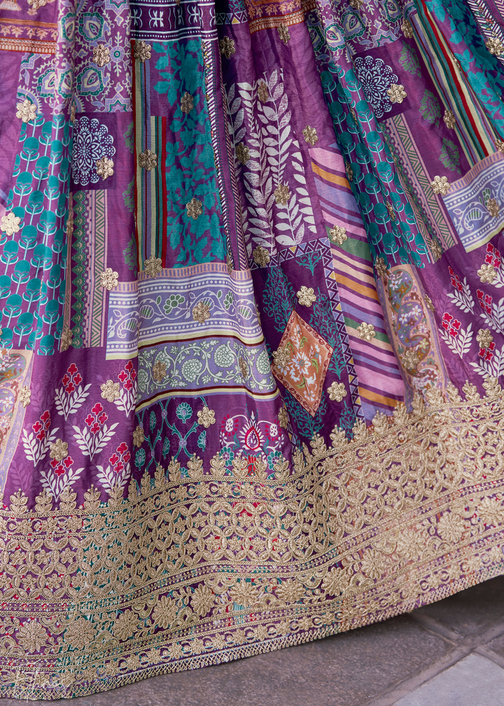 Multi-colored Poly-Viscose Printed Lehenga