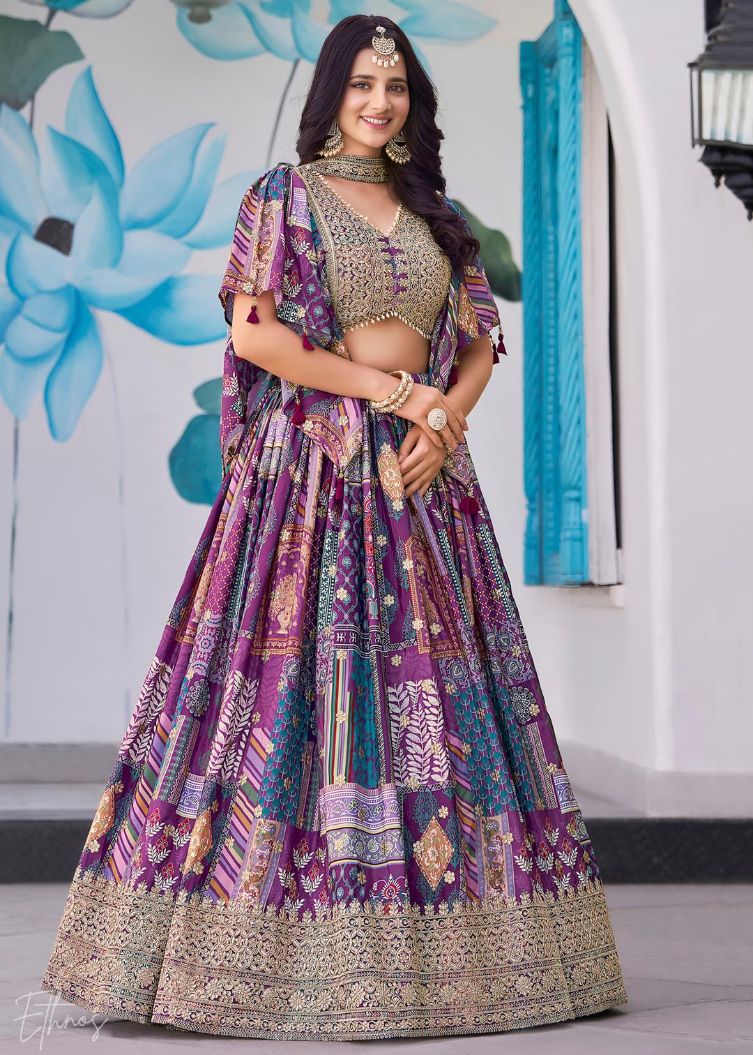 Multi-colored Poly-Viscose Printed Lehenga