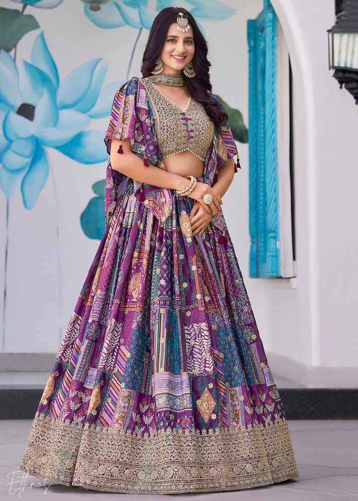 Multi-colored Poly-Viscose Printed Lehenga