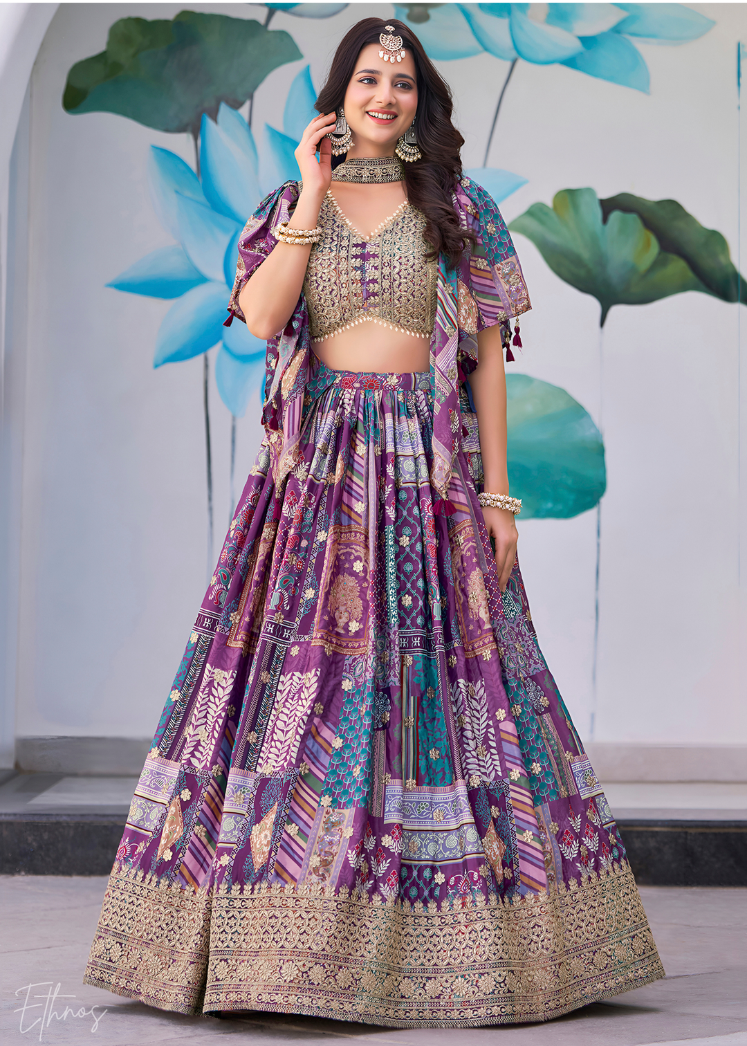 Multi-colored Poly-Viscose Printed Lehenga