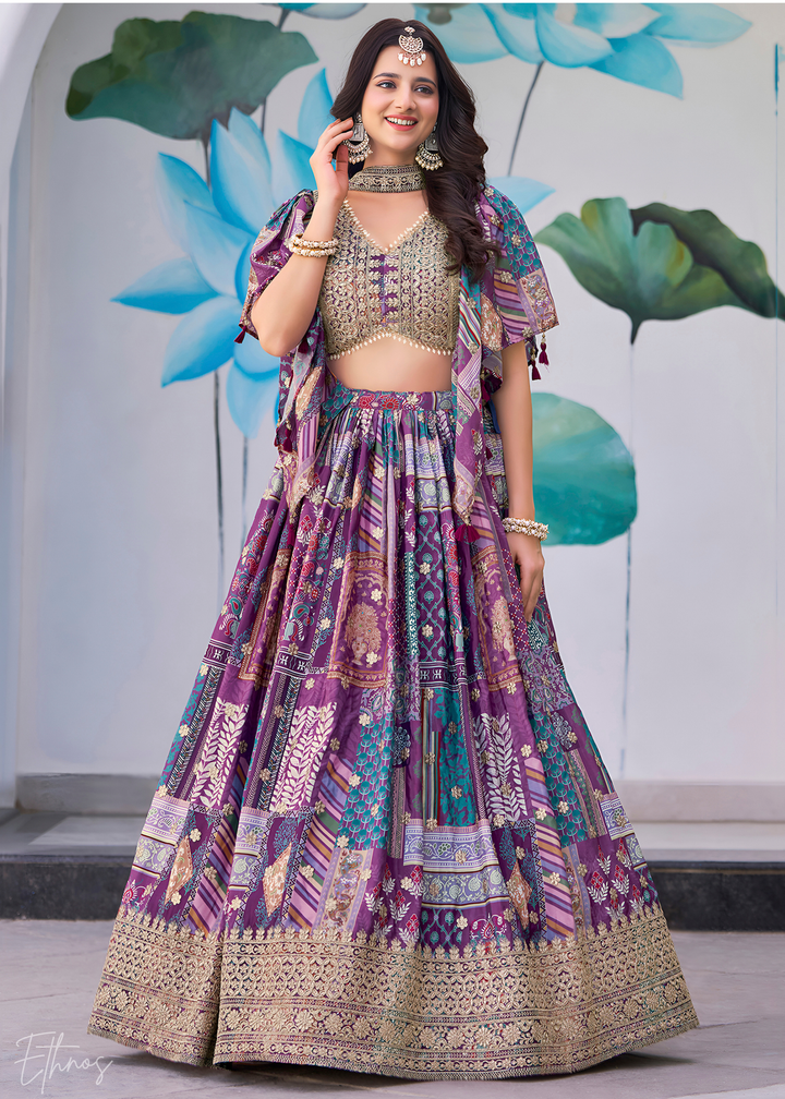 Multi-colored Poly-Viscose Printed Lehenga