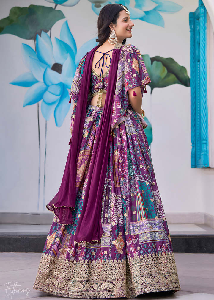 Multi-colored Poly-Viscose Printed Lehenga