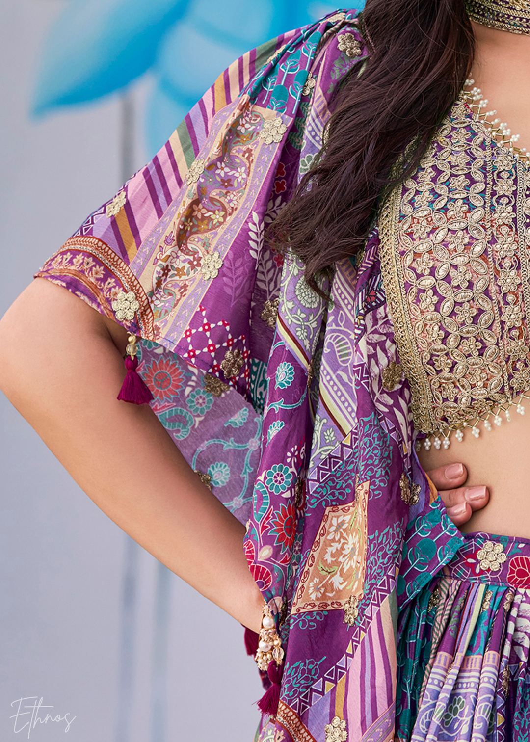 Multi-colored Poly-Viscose Printed Lehenga
