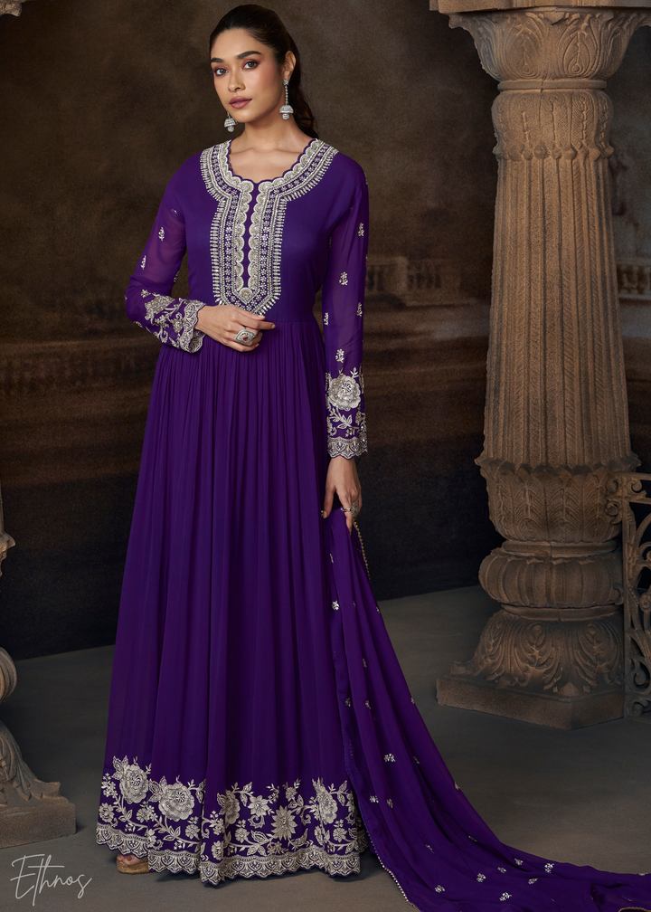 Purple Georgette  Anarkali  Suit