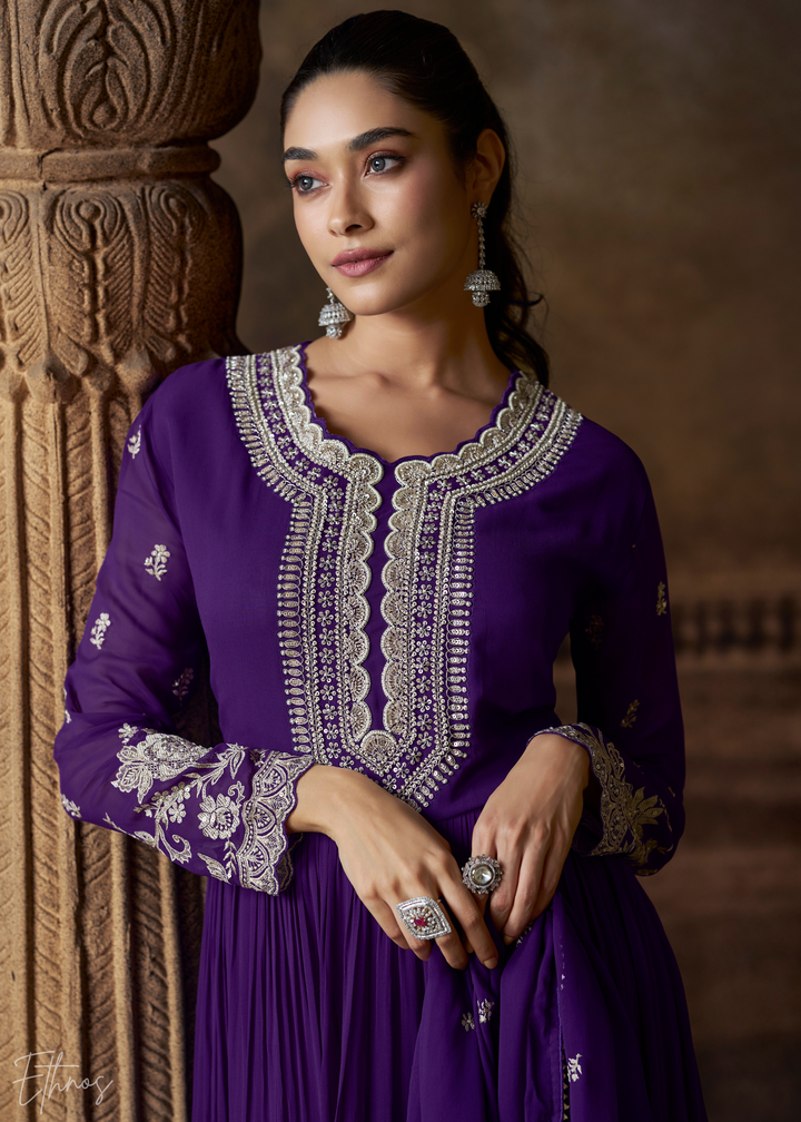 Purple Georgette  Anarkali  Suit