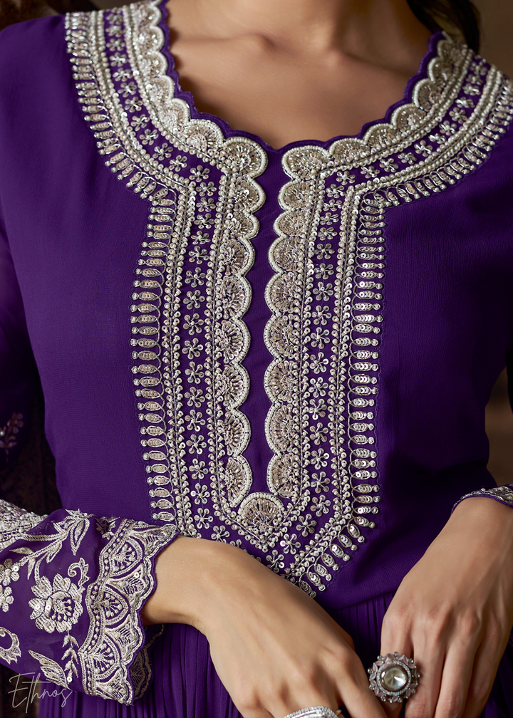 Purple Georgette  Anarkali  Suit