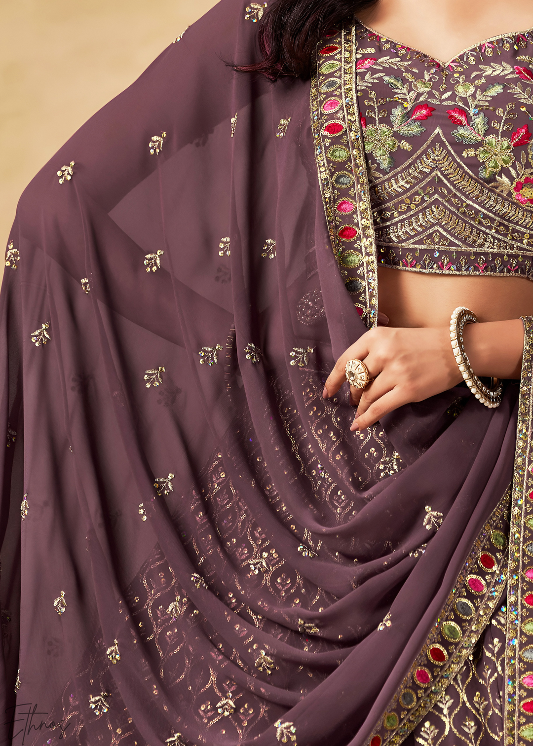 Dusty Purple Sequins Embroidered Georgette Lehenga