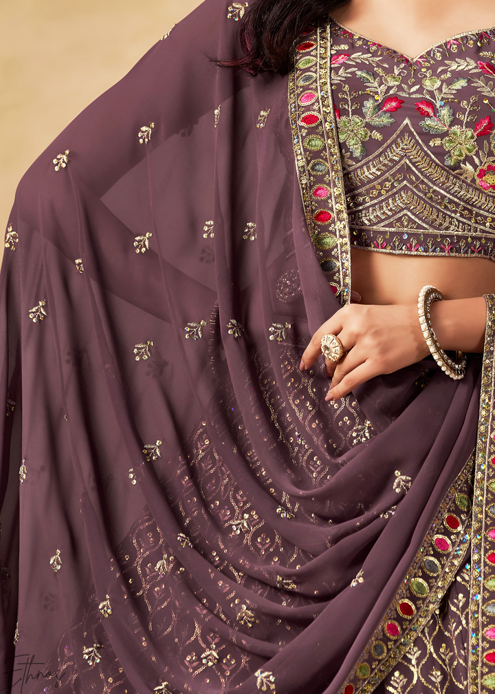 Dusty Purple Sequins Embroidered Georgette Lehenga