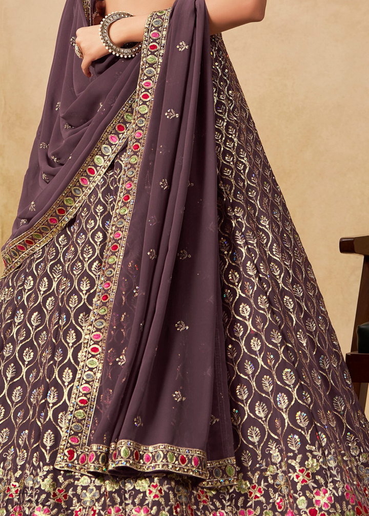Dusty Purple Sequins Embroidered Georgette Lehenga