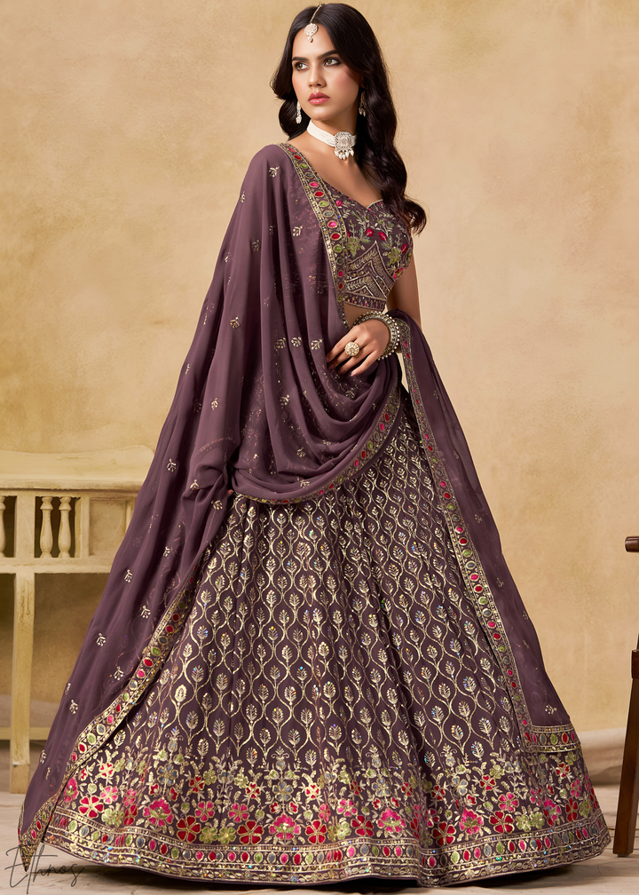 Dusty Purple Sequins Embroidered Georgette Lehenga