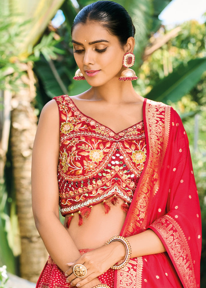 Shades Of Pink Ready to Wear Dola Silk Lehenga Choli with Hand work Embroidery & Khatli Work