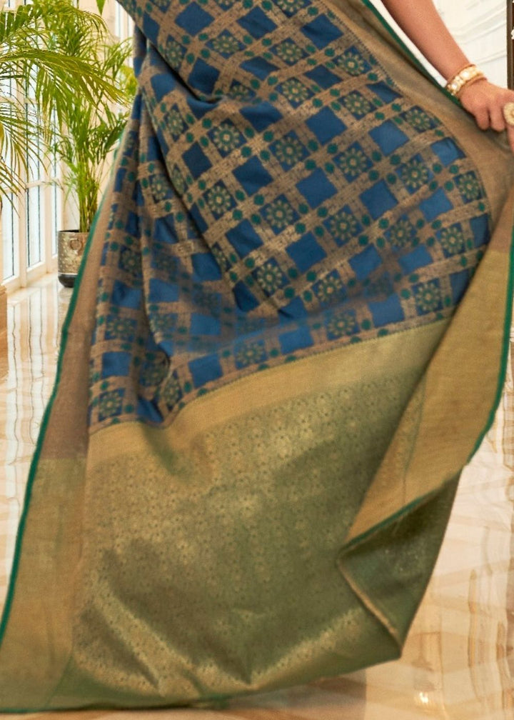 Blue Patola Silk Saree with Golden Border