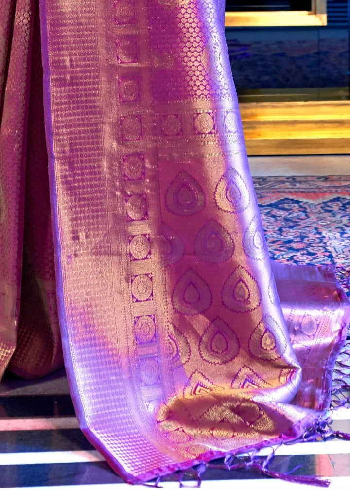 Golden Purple Kanjivaram Soft Woven Silk Saree