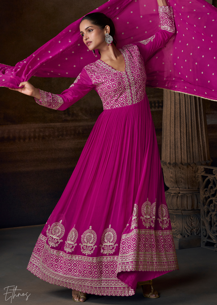 Hot Pink Georgette  Anarkali Suit