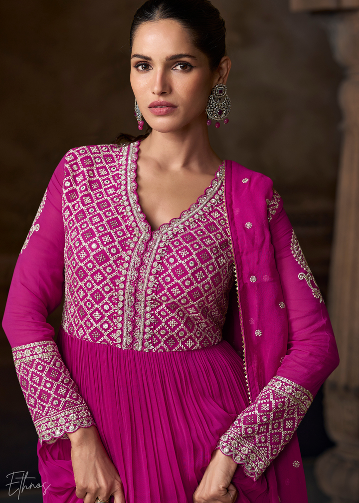 Hot Pink Georgette  Anarkali Suit