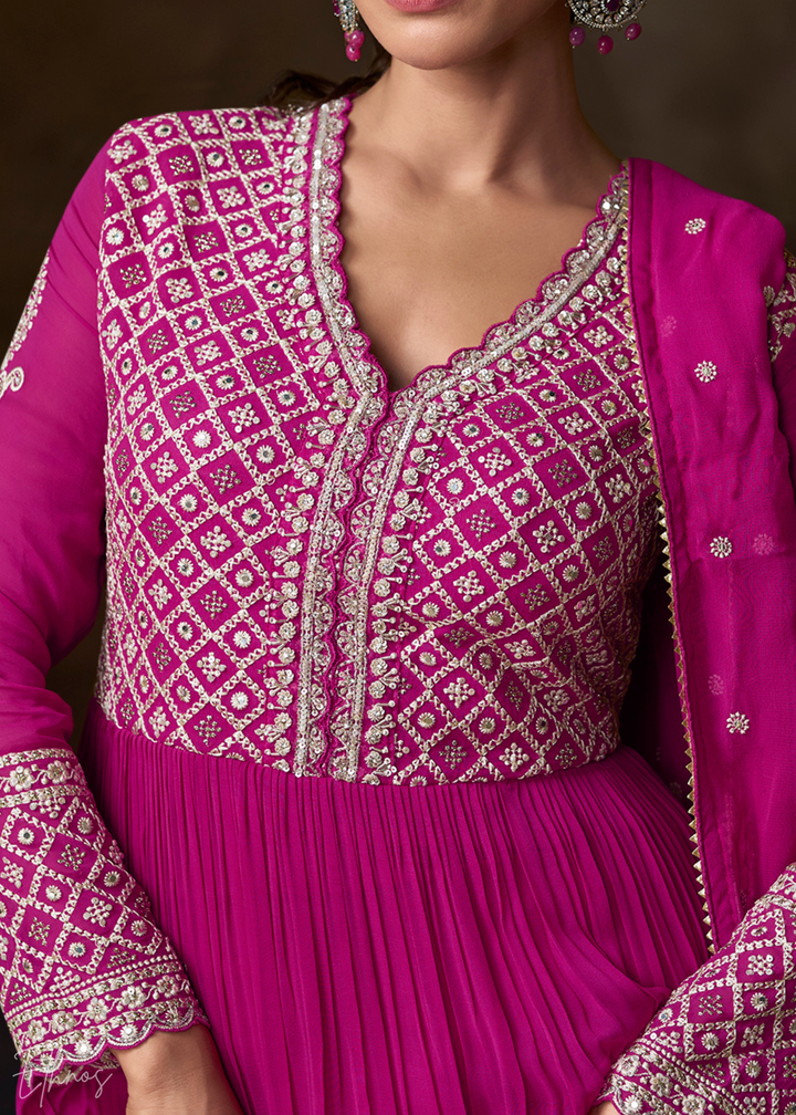 Hot Pink Georgette  Anarkali Suit