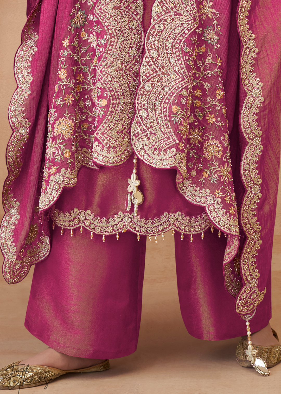 Rose Pink Simar Silk Kaftaan Plazzo Suit