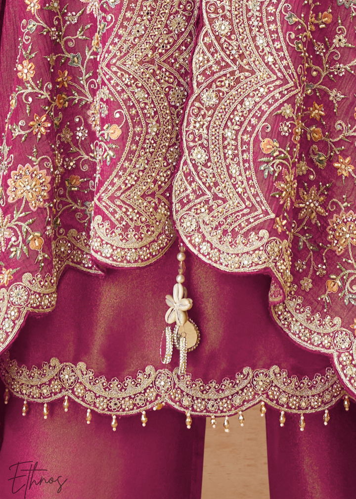 Rose Pink Simar Silk Kaftaan Plazzo Suit