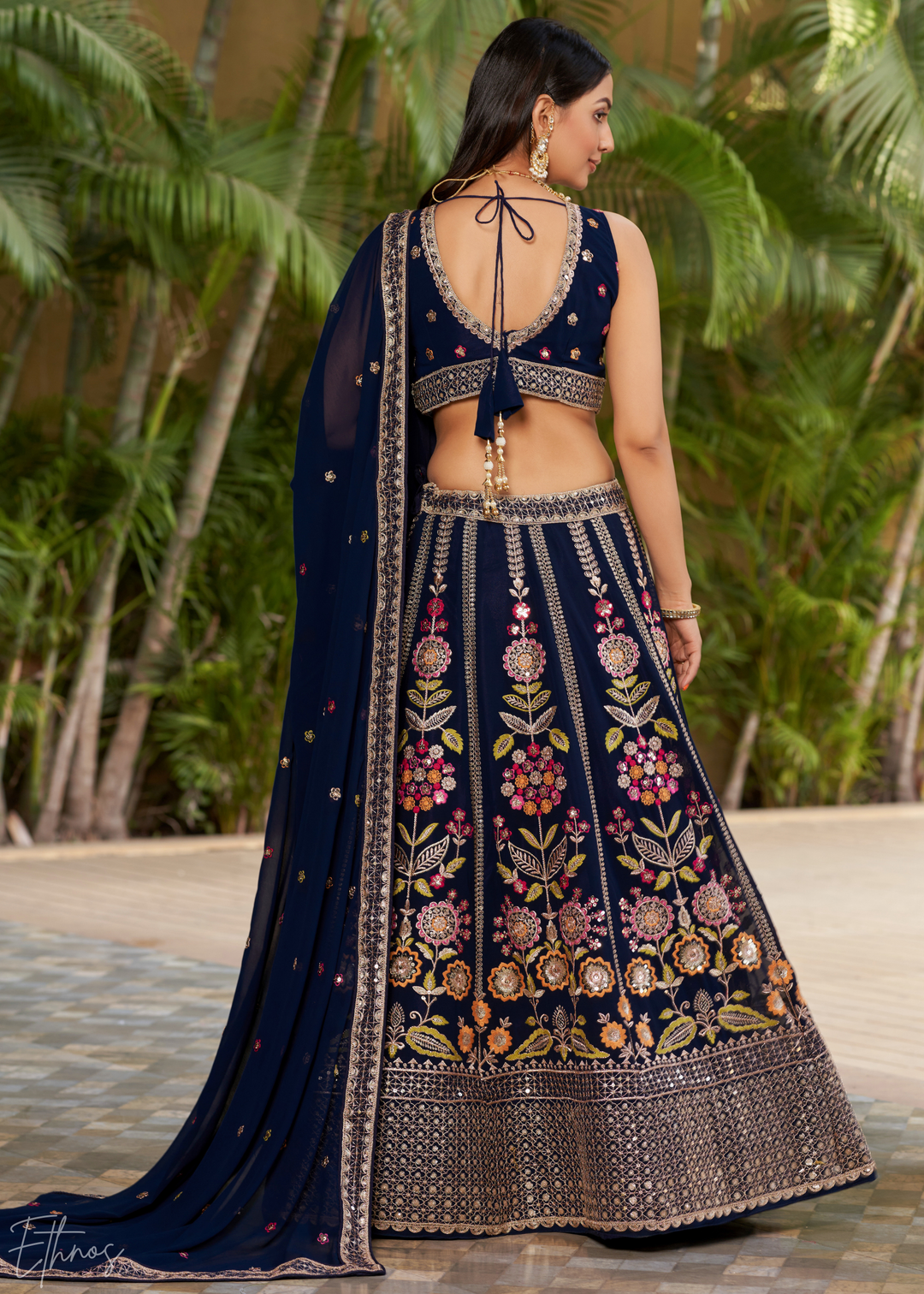 Royal Blue Sequins Georgette Lehenga