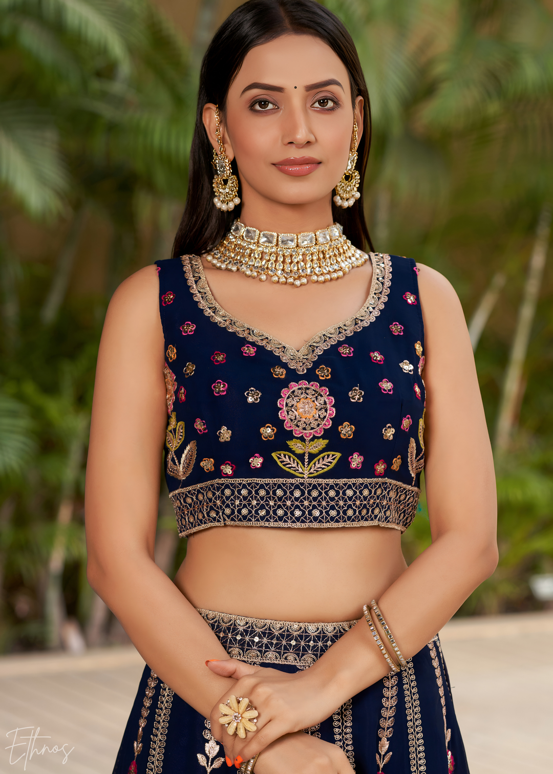 Royal Blue Sequins Georgette Lehenga
