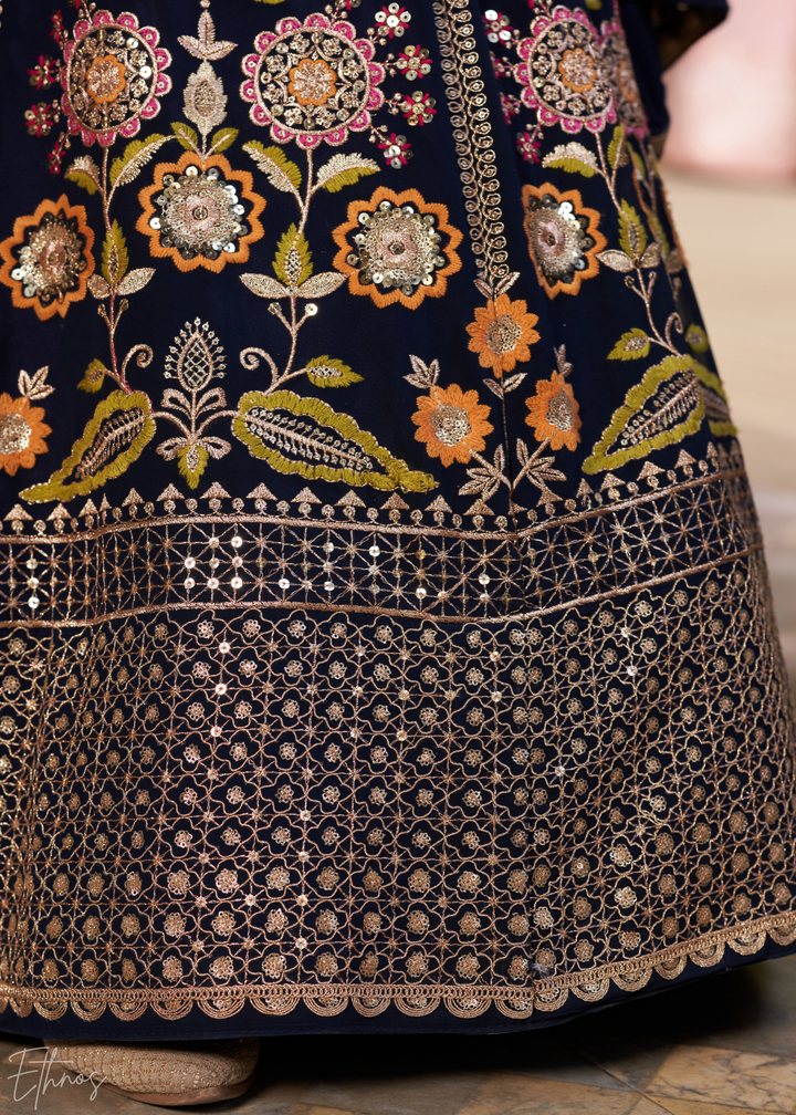 Royal Blue Sequins Georgette Lehenga