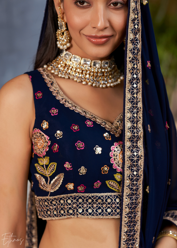 Royal Blue Sequins Georgette Lehenga
