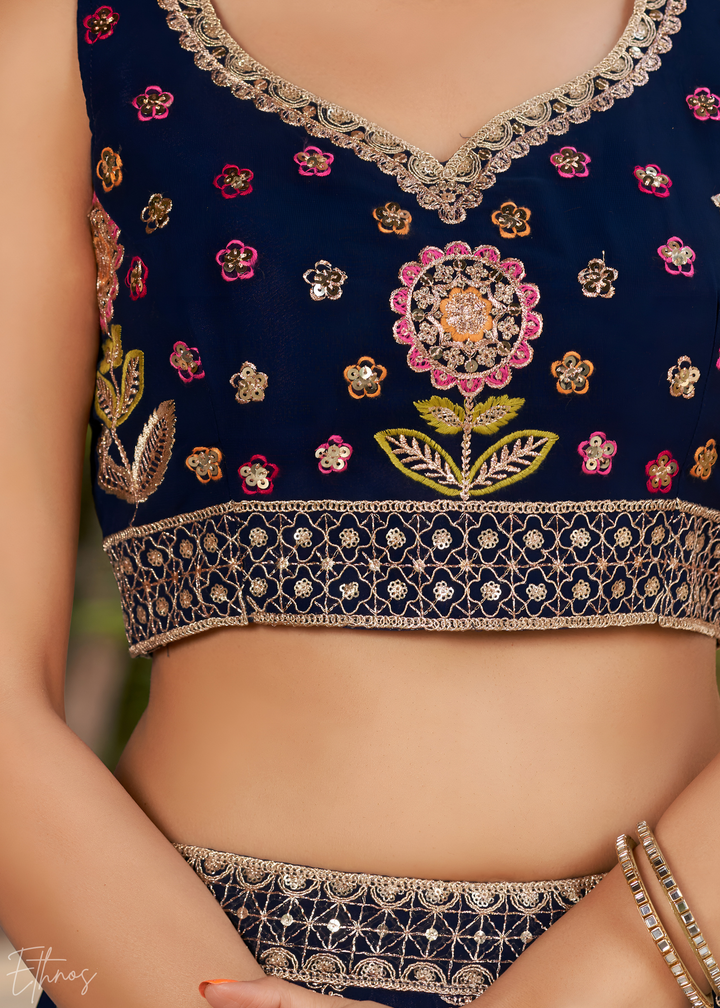 Royal Blue Sequins Georgette Lehenga