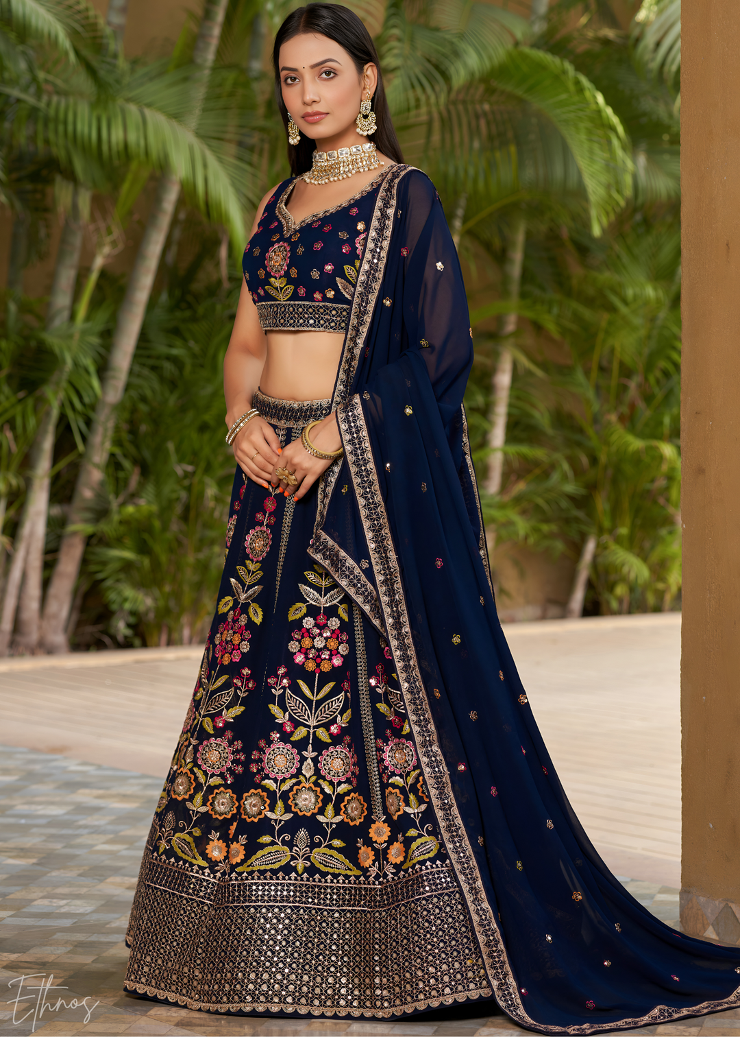 Royal Blue Sequins Georgette Lehenga
