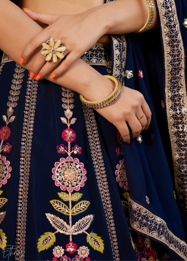 Royal Blue Sequins Georgette Lehenga