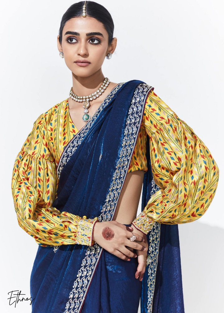 Royal Blue Glass Tissue Organza Saree