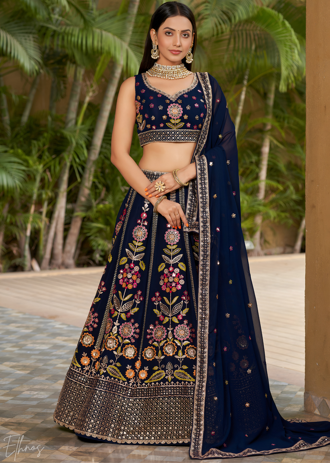 Royal Blue Sequins Georgette Lehenga