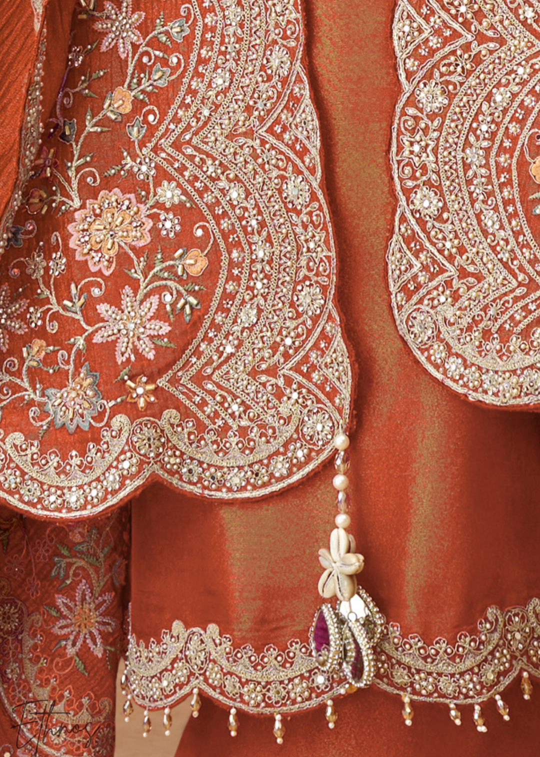 Rust Orange Simar Silk Kaftaan Plazzo Suit