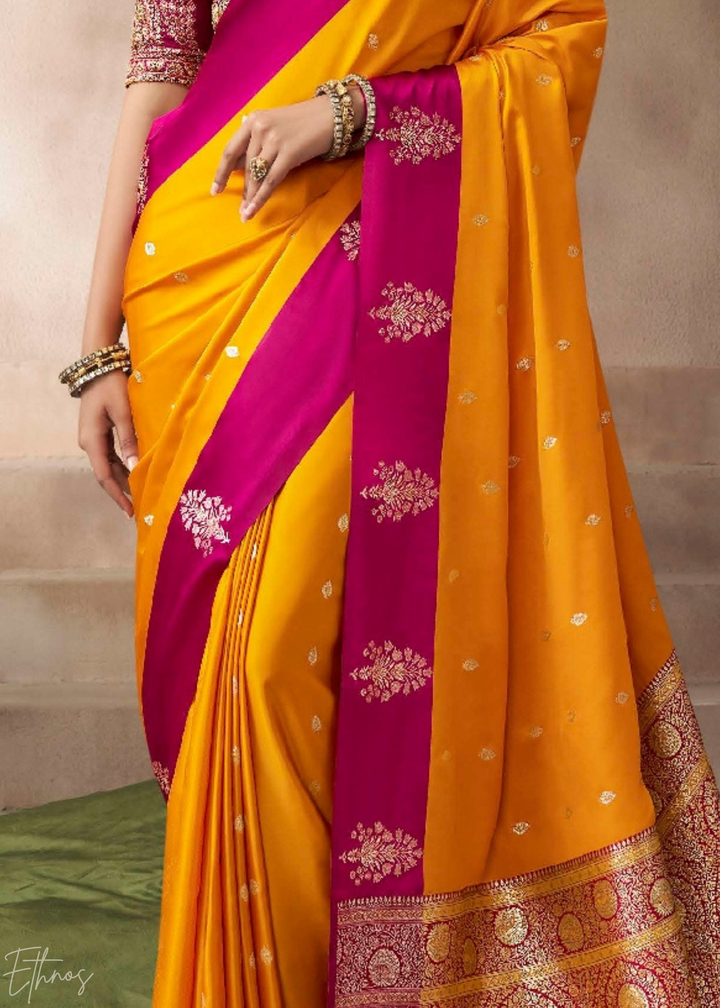 Sunkissed Orange Satin Silk Saree