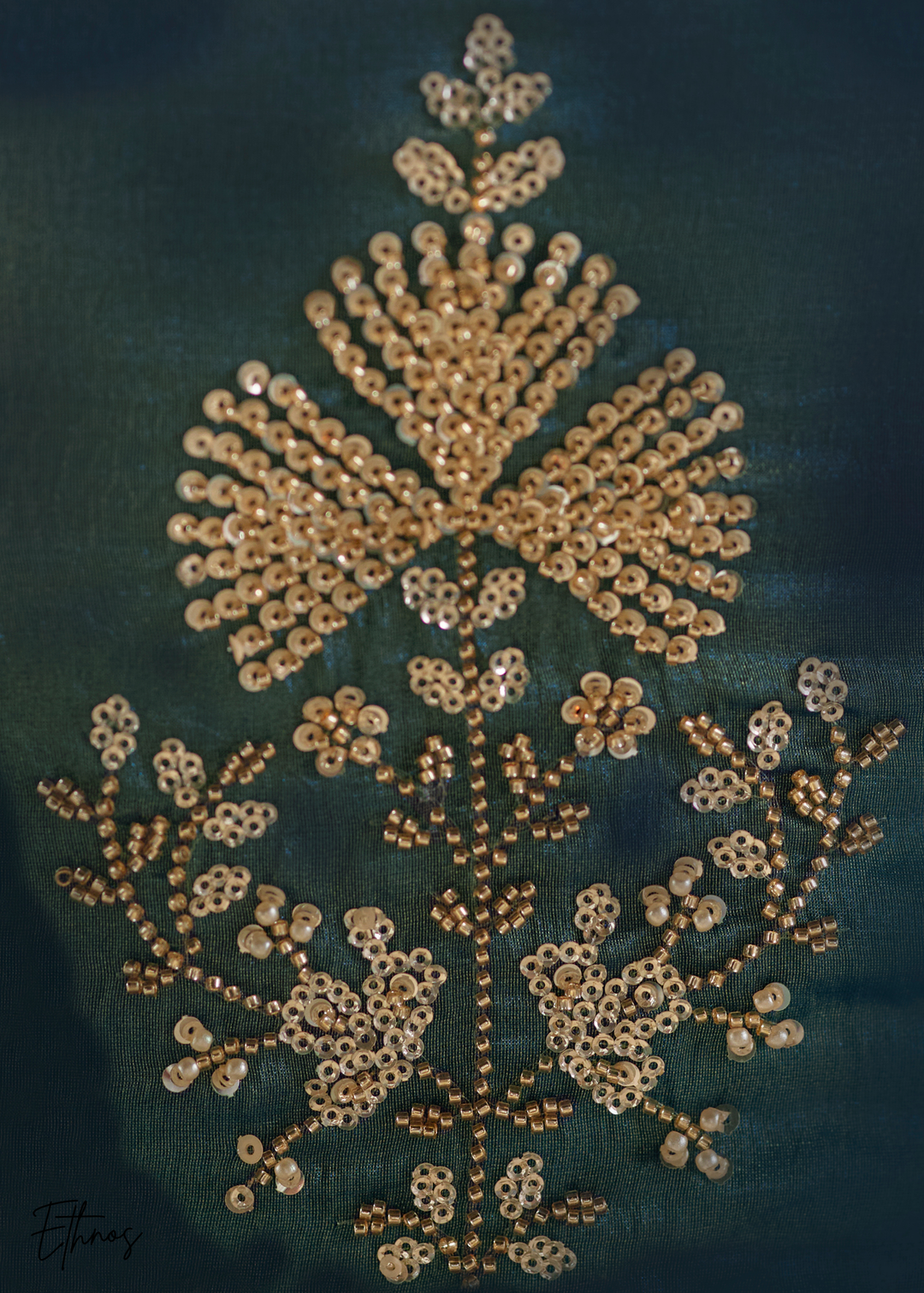 Teal Green Sequins Organza Saree