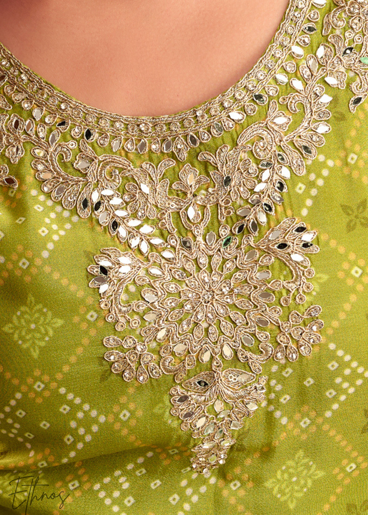 Vibrant Green Chinon Palazzo Salwar Suit