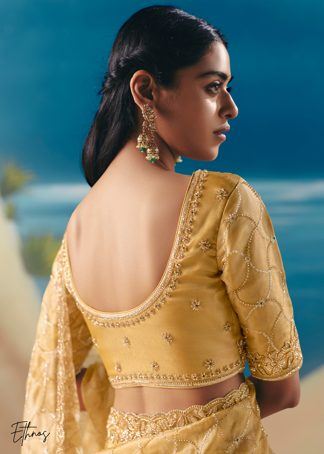 Vibrant Yellow Sequins Organza Saree