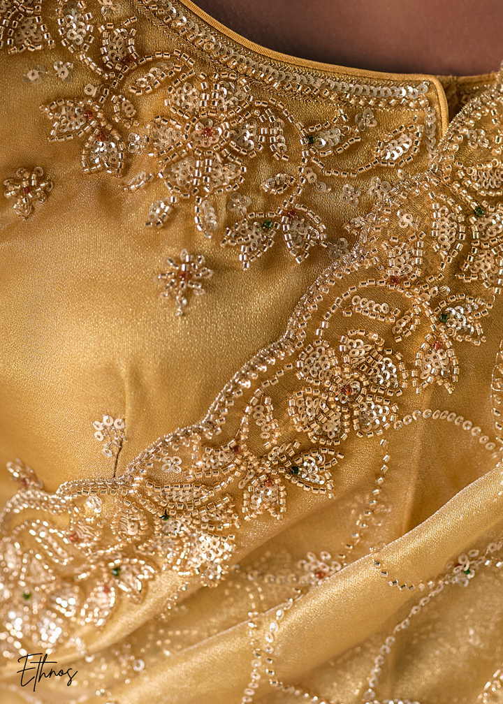 Vibrant Yellow Sequins Organza Saree