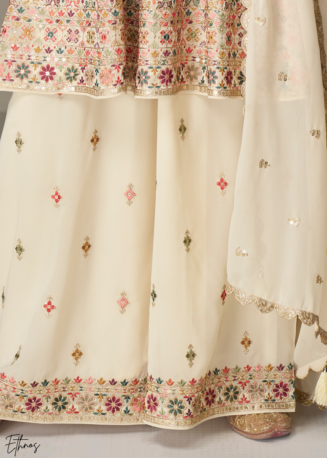 White Georgette Palazzo Salwar Suit