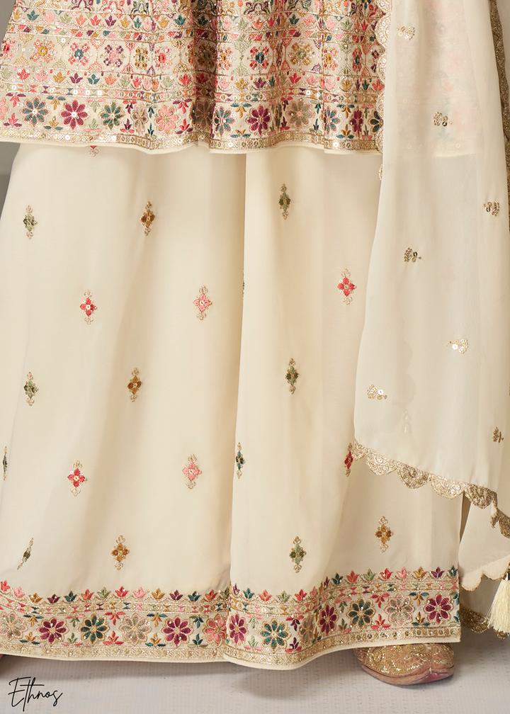 White Georgette Palazzo Salwar Suit