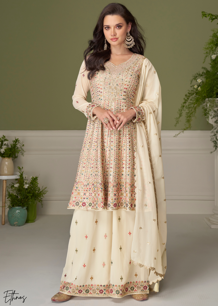 White Georgette Palazzo Salwar Suit