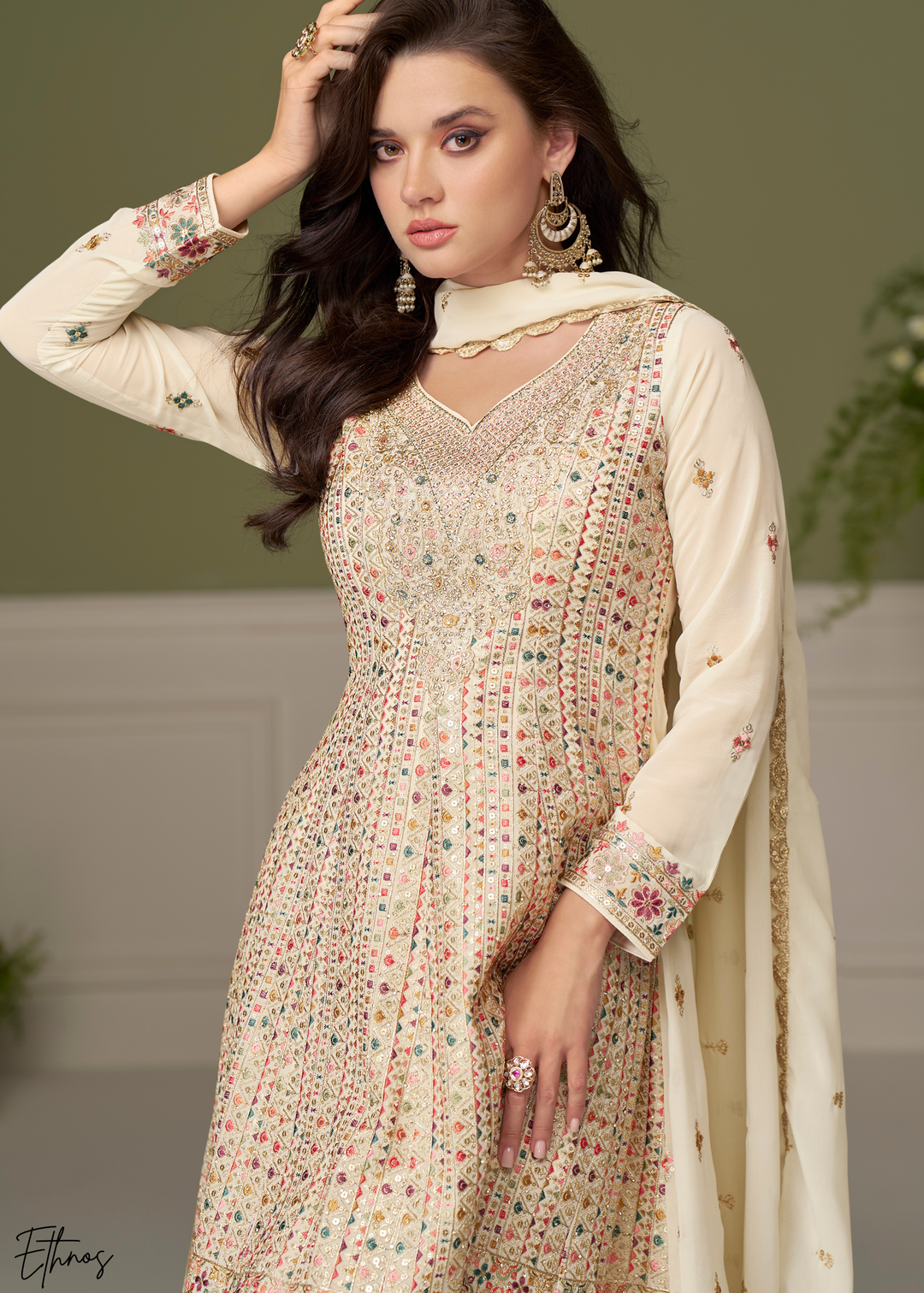 White Georgette Palazzo Salwar Suit