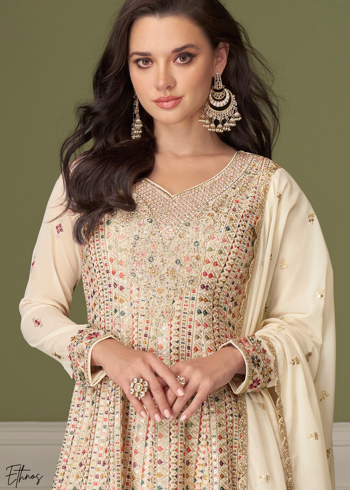 White Georgette Palazzo Salwar Suit